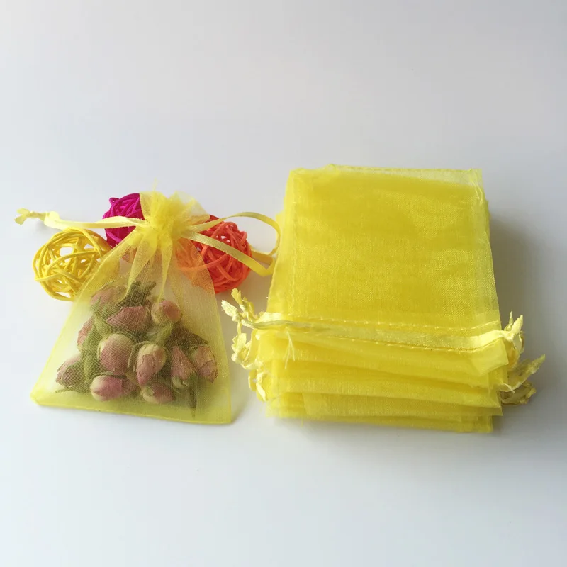 Горячая распродажа! 7x9 см Премиум органзы Свадебные любимые подарочные сумки ювелирные пакеты пакет карманов Чистая Пряжа сумка, 100 шт./пакет - Цвет: Yellow