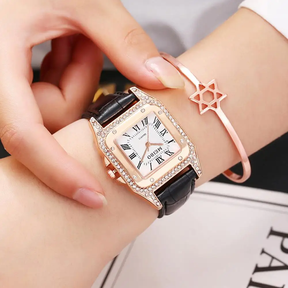 

Women Watch 2019 relogio feminino Luxury Ladies Dress Crystal Quartz Wristwatches Leather Strap Square Bracelet Rhinestone Watch