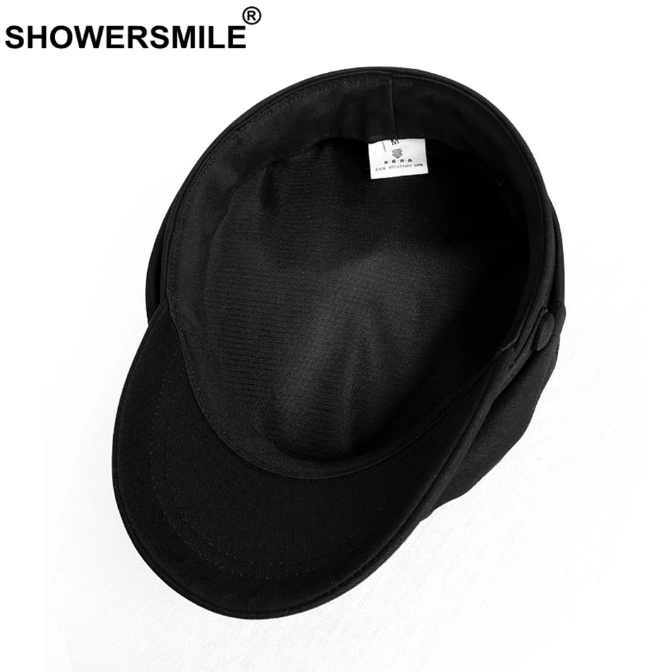 SHOWERSMILE, военная Кепка, женская, черная, хлопок, лен, плоский верх, шляпа, женская, Классическая, однотонная, пекарская Кепка, весенняя, женская, Матросская, армейская Кепка s