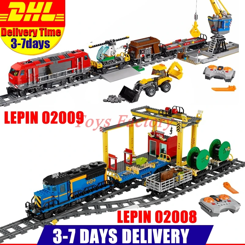 

DHL LEPIN 02008 Cargo Train Set Building Blocks Bricks+ 02009 City Engineering Remote Control RC Train Clone 60098 60052
