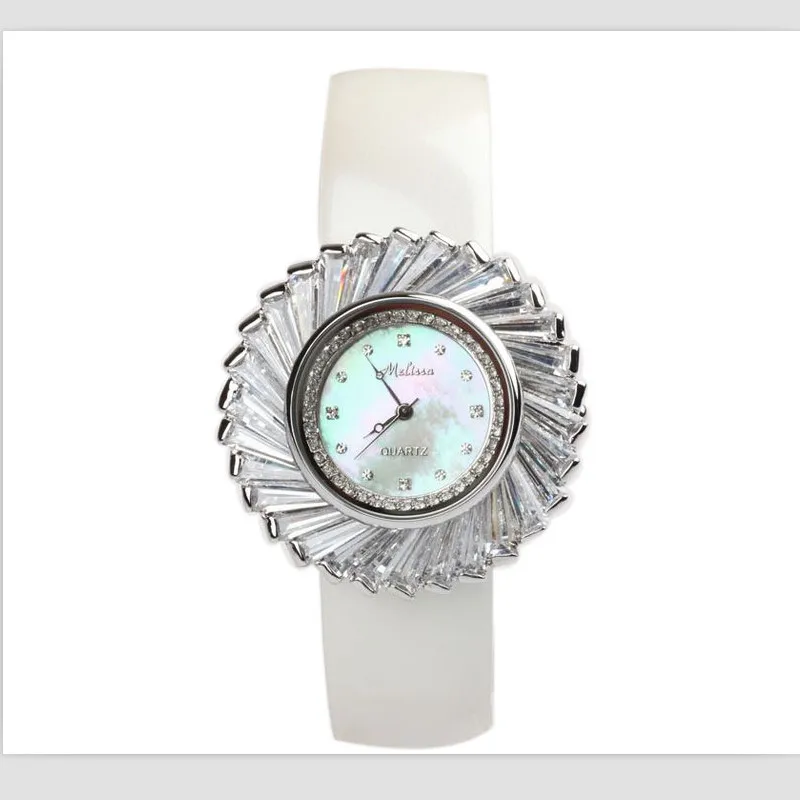 Marca de Jóias de Luxo Relógios para Mulheres Relógio de Cristal de Girassol Relógio de Pulso de Quartzo Melissa Natural Shell Couro Strap Montre Femme