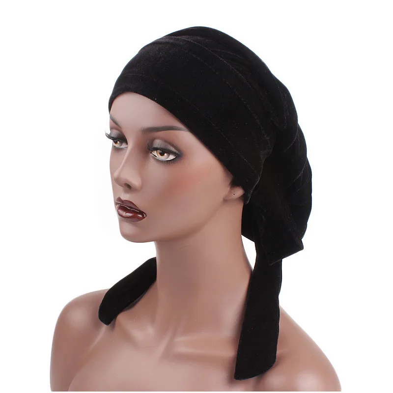 dailymall Breathable Mens Womens Solid Velvet Bandana Hat Turban Cap Durag Headwear