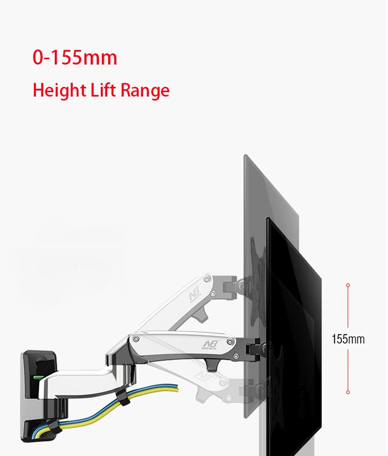 NB F150 алюминиевый сплав 360 градусов 1"-27" держатель для монитора газовый пружинный кронштейн светодиодный ЖК-телевизор настенное крепление загрузка 2-7 кг