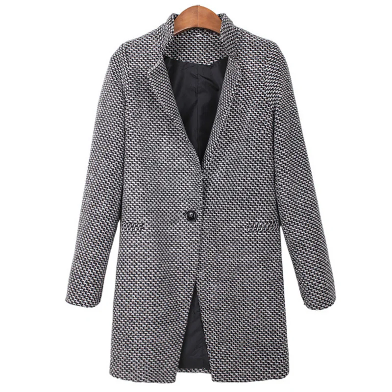 Gray long women blazers Elegant office business blaser suit mandarin collar Casual Autumn winter basic long Outwear Tops femme