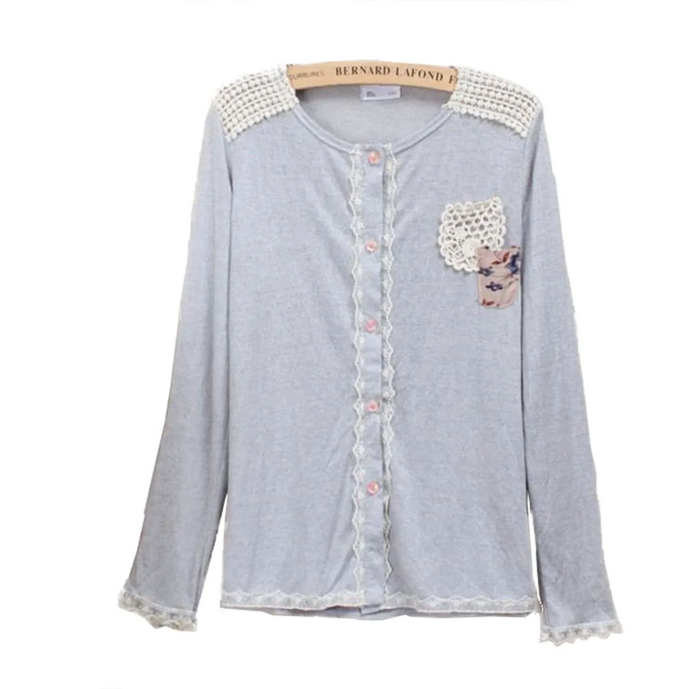 

Lady Elegant Mori Lady Lace Pocket Front Buttoned Coat 2018 Autumn Weekend Casual Women Coat Outerwear Joint Lace Hem Y03680