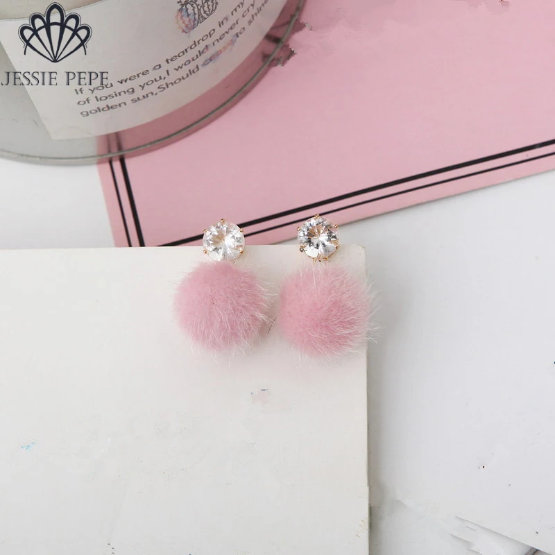 

jessiepepe Temperament Short Paragraph Earrings Personalized Wild Simple Hair Ball Female Models Earrings #E1487