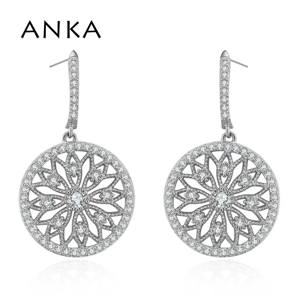 

2018 NEW Flower of Life Drop Earrings AAA Cubic Zirconian Round Hollow S925 Silver Ear Stick Women Statement Jewelry #132746
