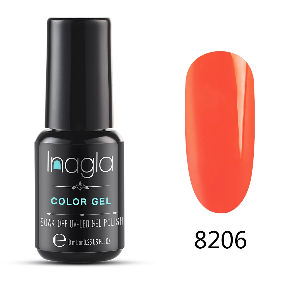 Inagla 8 мл Лак для ногтей флуоресцентные цвета УФ-гель для ногтей неоновый Цветной Гель-лак замачиваемый светодиодный Блестящий Гель-лак основа для грунтовки - Цвет: 8206