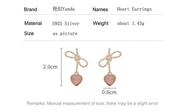 rose gold heart-shaped cat eye silver drop earrings 06