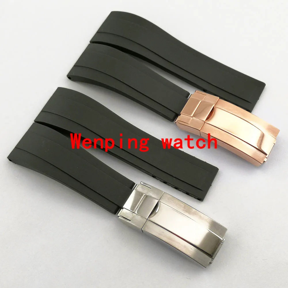 20mm black Rubber Men's and women watch strap with steel buckle P930 | Наручные часы