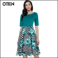 OTEN-2018-Spring-Summer-Fashion-Clothes-Women-s-Vintage-Patchwork-Half-Sleeve-Slim-Fit-And-Flare