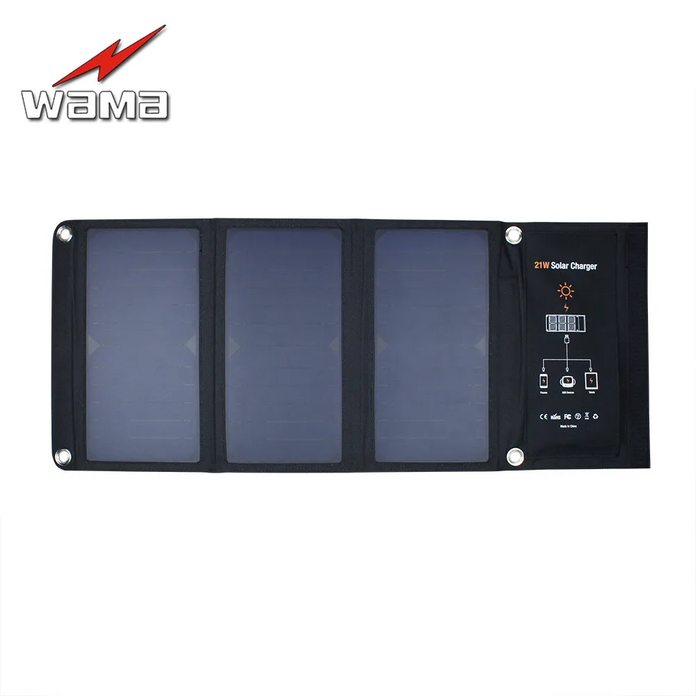 1x Wama 21W PET зарядное устройство с солнечными панелями для мобильных телефонов 18650