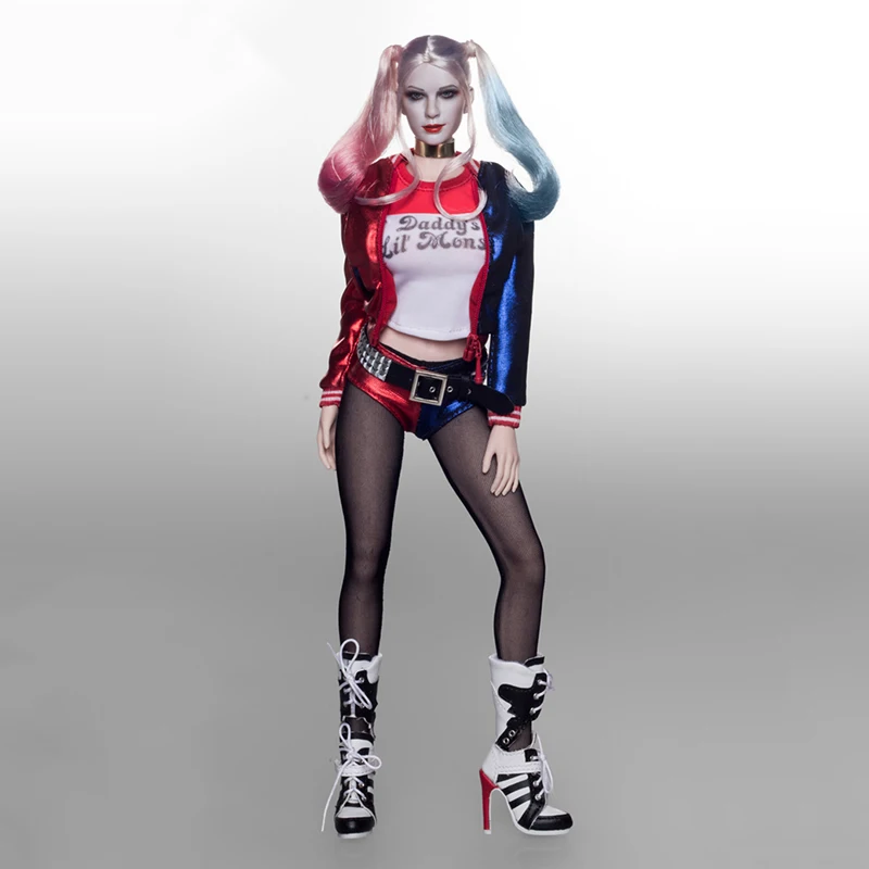 

1/6 Scale Suicide Squad Sexy Female Clown Halle Quinn Women Double Horsetail Carving Clothing F 12" Action Figure Body Doll Toy