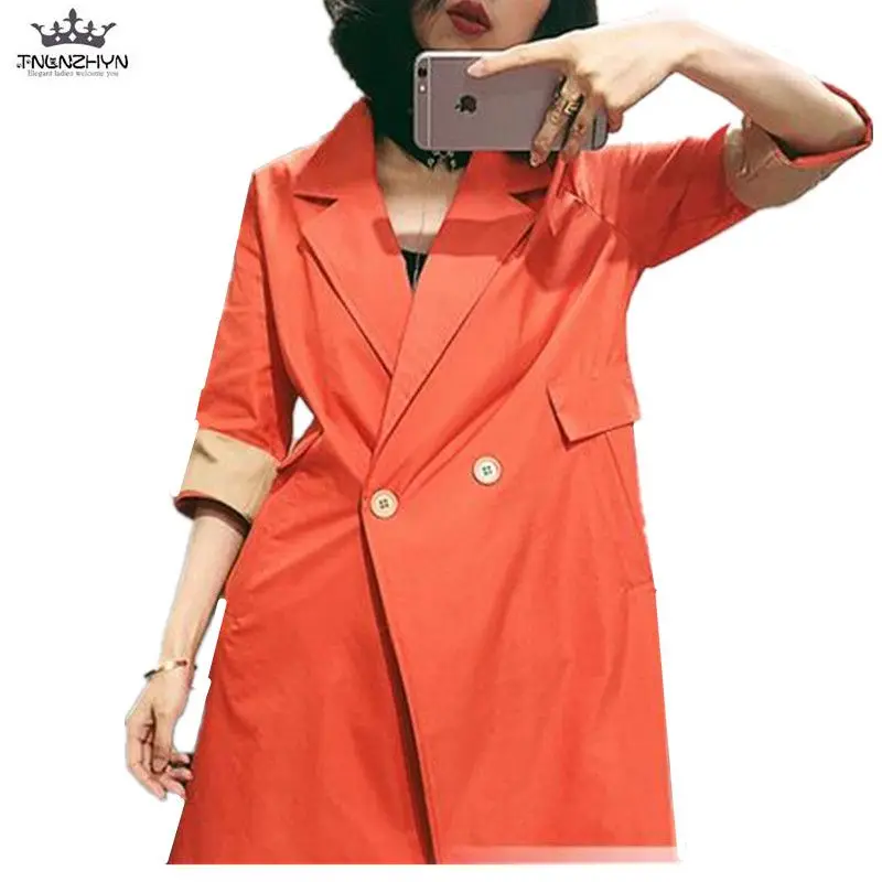 

TNLNZHYN 2019 Spring Summer Women Trench Coat Loose Casual Half sleeve Windbreaker Coat Ladies Medium Long Trench Outerwear Y168