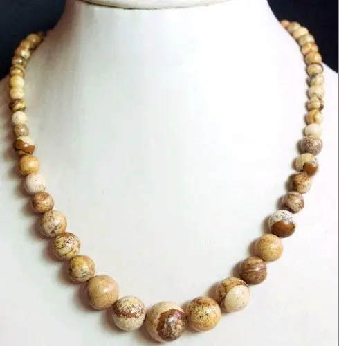 

New natural 6-14MM Picture gem stone bead necklace18 inches