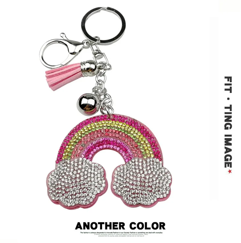 Creative color colorful rainbow keychain Cloud with full crystal keychain Girl fashion accessories Bag ornaments accessories