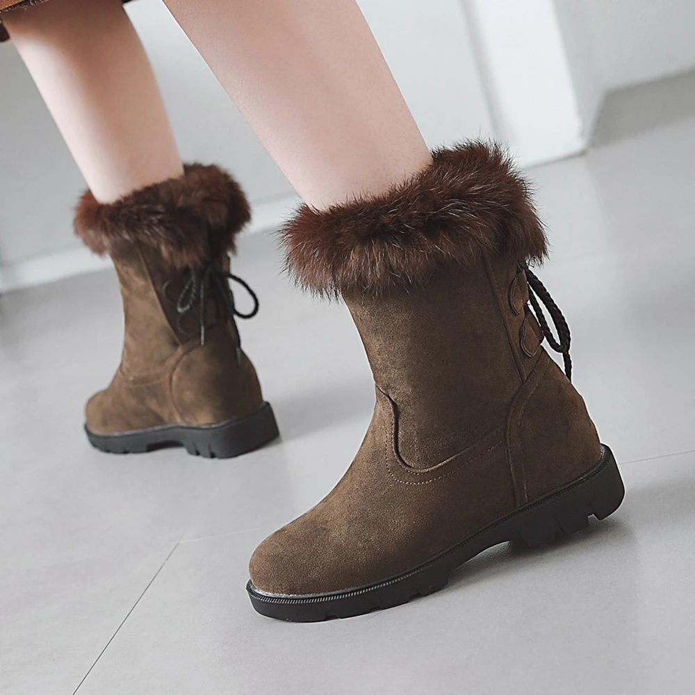 

S.Romance Women Snow Boots Woman Winter Shoes Warm Plush Lining Back Lace Up Rabbit Fur 2018 34-43 Fashion High Quality SB346