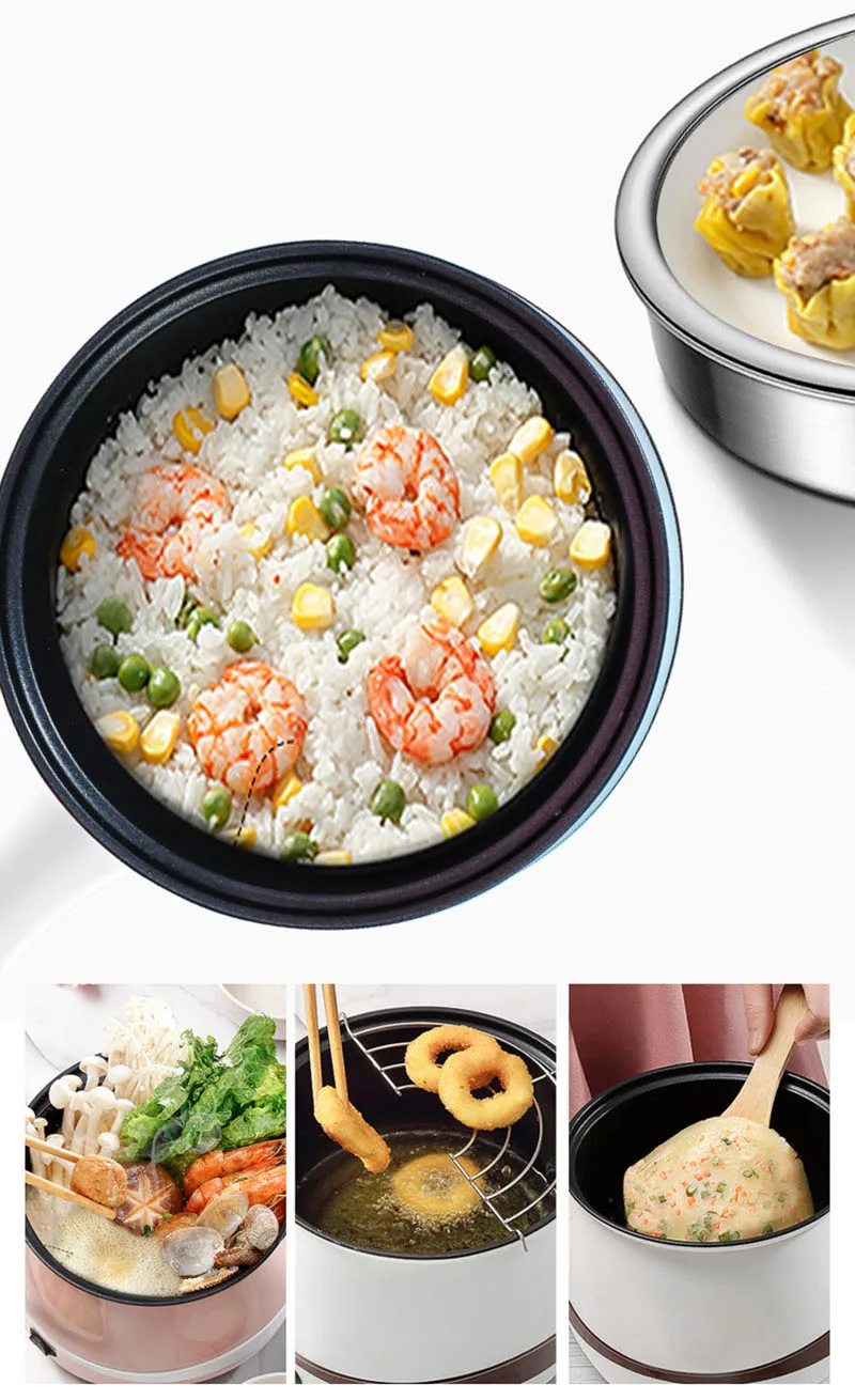 110V/220V Mini Multifunctional Electric Cooking Pot Machine Single/Double Layer Available Rice Cooker Steamed Non-stick coating