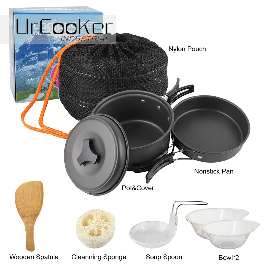 High quality portable camping cookware non stick backpack cooking set 1
