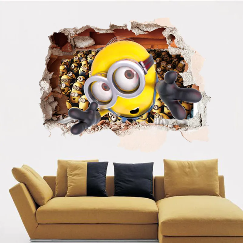 60*90cm 3D Minions Cartoon Movie home decal wall stickers/adesivo de