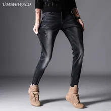 UMMEWALO черные обтягивающие мужские джинсы дизайнер рваные джинсы повседневные джинсы из денима хлопковая стретчевые джинсы мужской Slim Fit качественные джинсы Homme