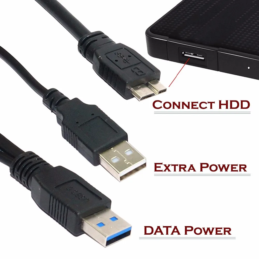 50CM USB 3.0 Dual Power Y Shape 2 X Type a to Micro B Data Transfer Cable For External Hard Drives