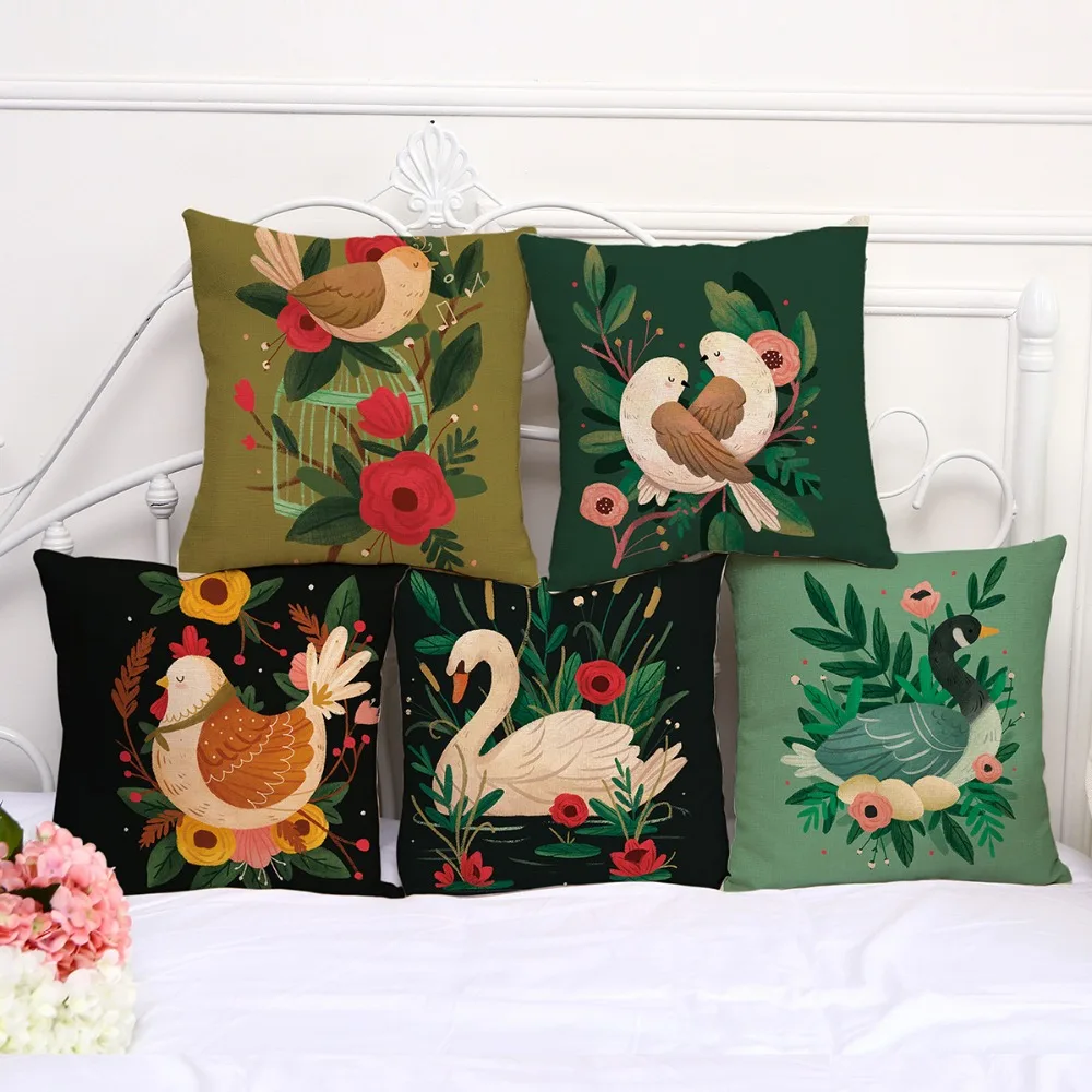 Decorative Pillow Case Bird Swan Chick Pillowcase 17.5 Inches Cotton