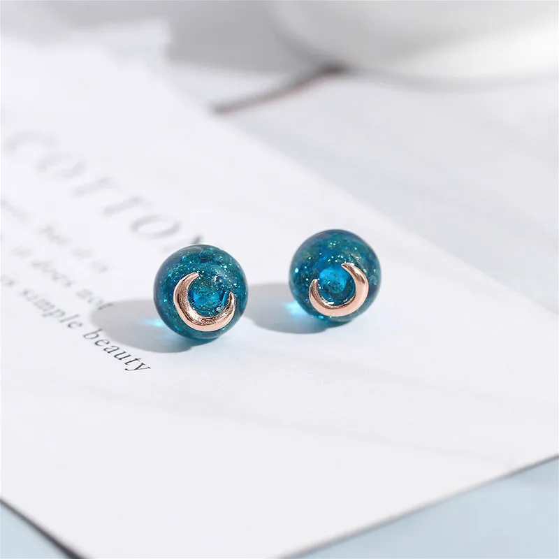 

Flyleaf Simple Colored Glaze Beads 100% 925 Sterling Silver Stud Earrings For Women Rose Gold Moon Earings Fashion Jewelry Fine