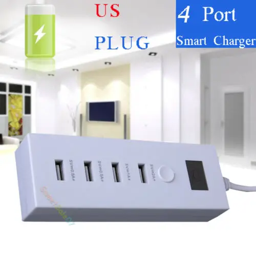 

Rectangular 4-Port USB Desktop Multi Function Fast Smart Charger Station AC Power Adapter Kit For Home Office Phone PC Laptop