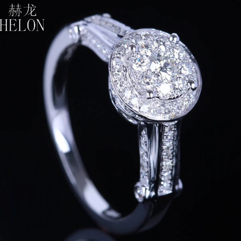 Helon SOLID 14 К (585) белое золото 0.6CT 100% из натуральной бриллиантами Обручение Свадебные Для женщин Мода Ювелирные украшения кольцо настройки