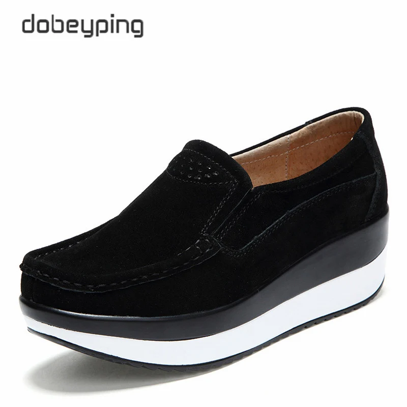 

2018 New Spring Autumn Shoes Woman Platform Women Shoes Cow Suede Leather Flats Thick Sole Women's Loafers Moccasins Female Shoe
