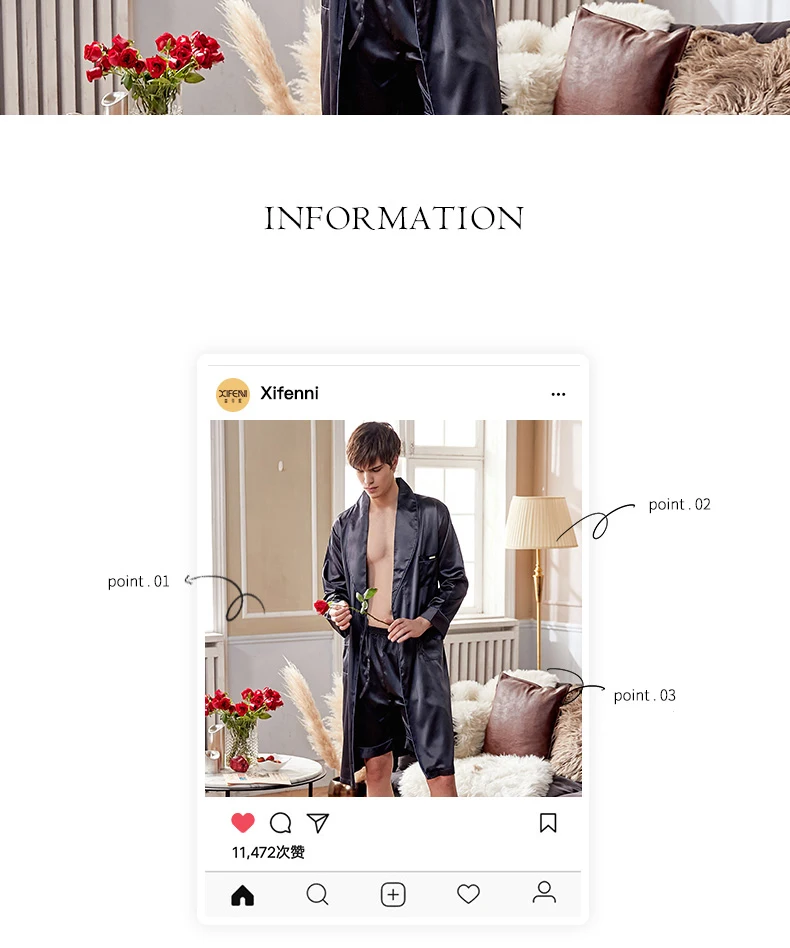 Xifenni шелковый халат наборы мужская Высококачественная пижама из искусственного шелка мужские одноцветные шелковистые халаты шорты наборы из 2 предметов X28240