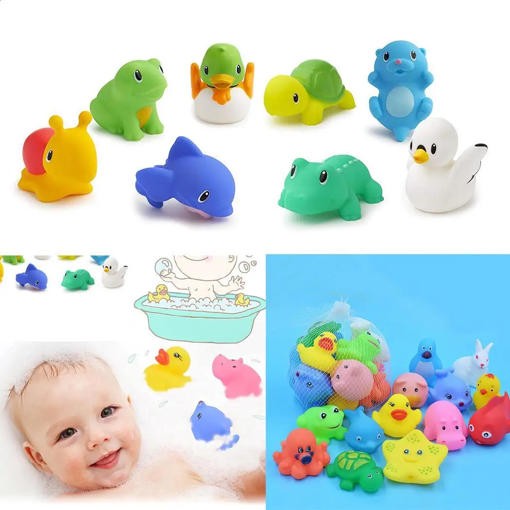 13 Pcs Mixed Animals Swimming Water Toys Colorful Soft Floating Rubber Duck Squeeze Sound Squeaky Bathing Toy For Baby Bath Toys