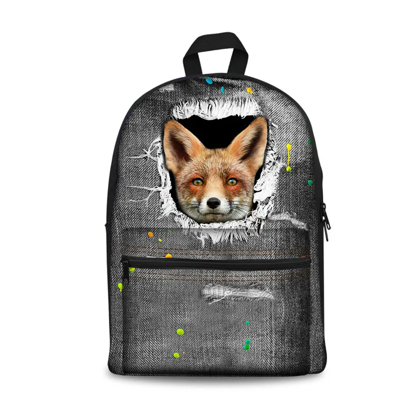 FORUDESIGNS/ рюкзак с изображением галактики лисы, школьные сумки для девочек, школьные сумки для подростков, Джинсовый Рюкзак с принтом лисы, школьный рюкзак, ранец - Цвет: CC3708J