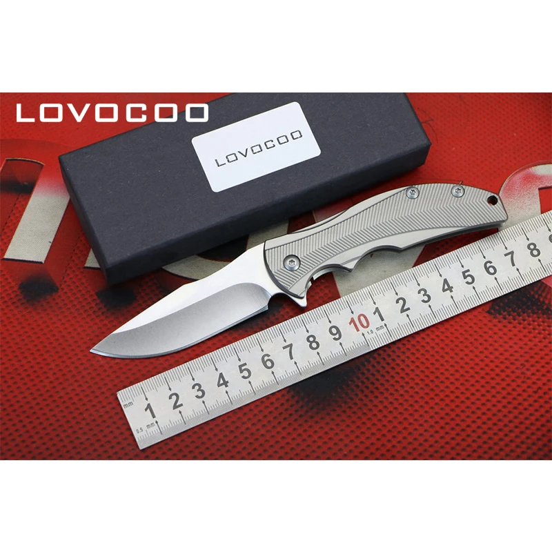 

LOCOVOO 0606CF New arrival D2 blade Titanium handle Flipper folding knife Outdoor camping hunting pocket fruit knives EDC tools