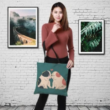 Coustomer печать льняной мешок для покупок животных любовь стиль сумка женская модная сумка через плечо модная ткань для покупок Handb