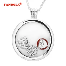 Рождественский чудо Большой Плавающий Медальон серебряное ожерелье с 3 частями 925 пробы серебряные ювелирные изделия DIY FLN028D