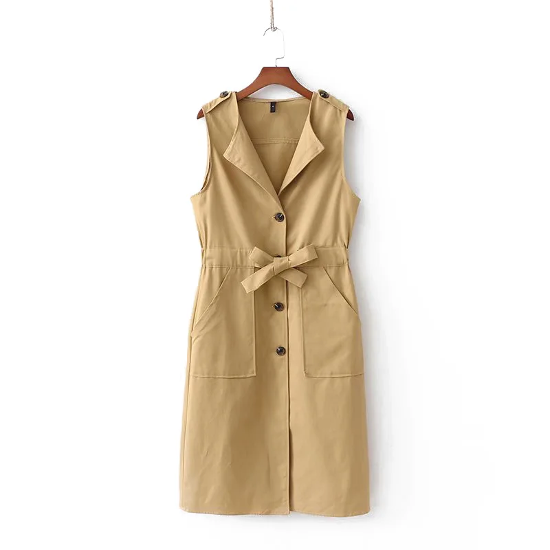

Buckle Vest Dress Summer Women Solid Office Style Sleeveless Straight Dress Vintage Slim Female Long Sundress with Bow