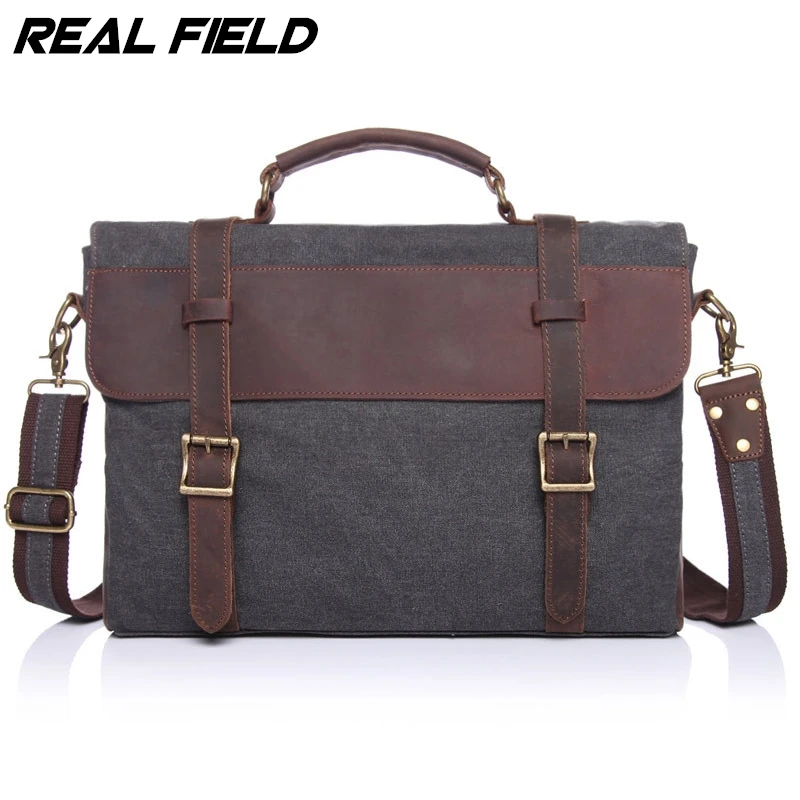 

Real Field RF Men Business Messenger Bag Canvas Briefcase Retro Computer Vintage Document Crossbody Casual A4 Files Handbags 145