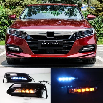 

Car flashing 2Pcs LED DRL Daytime Running Light fog lamp Driving lights Yellow Turn Signal Lamp For Honda Accord 10th 2018 2019