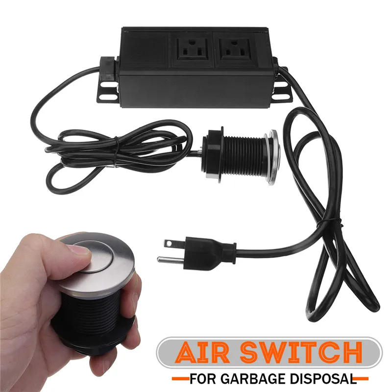 

110V 32mm US Plug Kitchen Shower Room Garbage Disposal Air Switch Unit Assembly Push Button Sink Top Pressure Switch