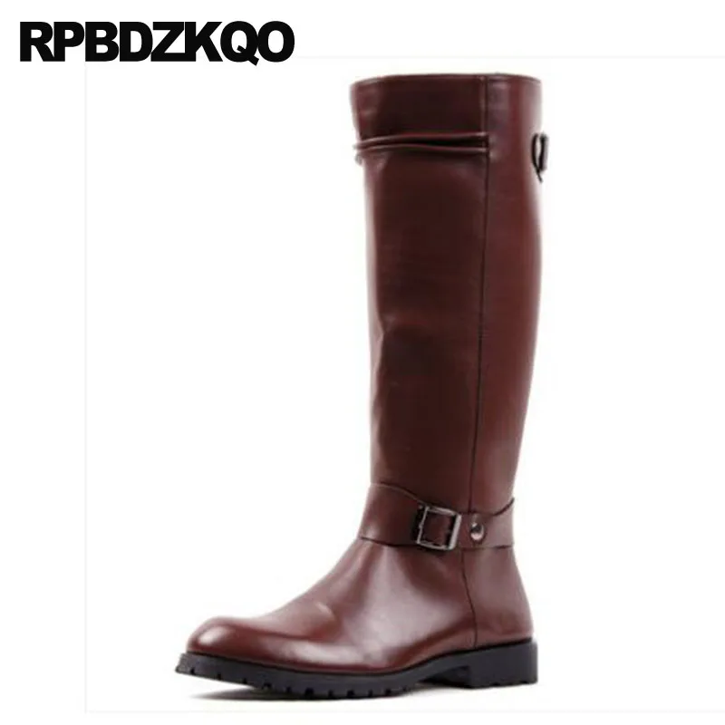 

Italian Brown Retro Combat Boots Shoes Waterproof Footwear Chunky Platform Plus Size Army Zipper Mid Calf Military Riding Men