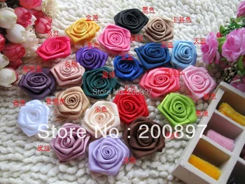 

Handmade DIY polyester flower satin ribbon rose 4.5cm decoration for dolls or clothing 22 colors choice 50pcs lot