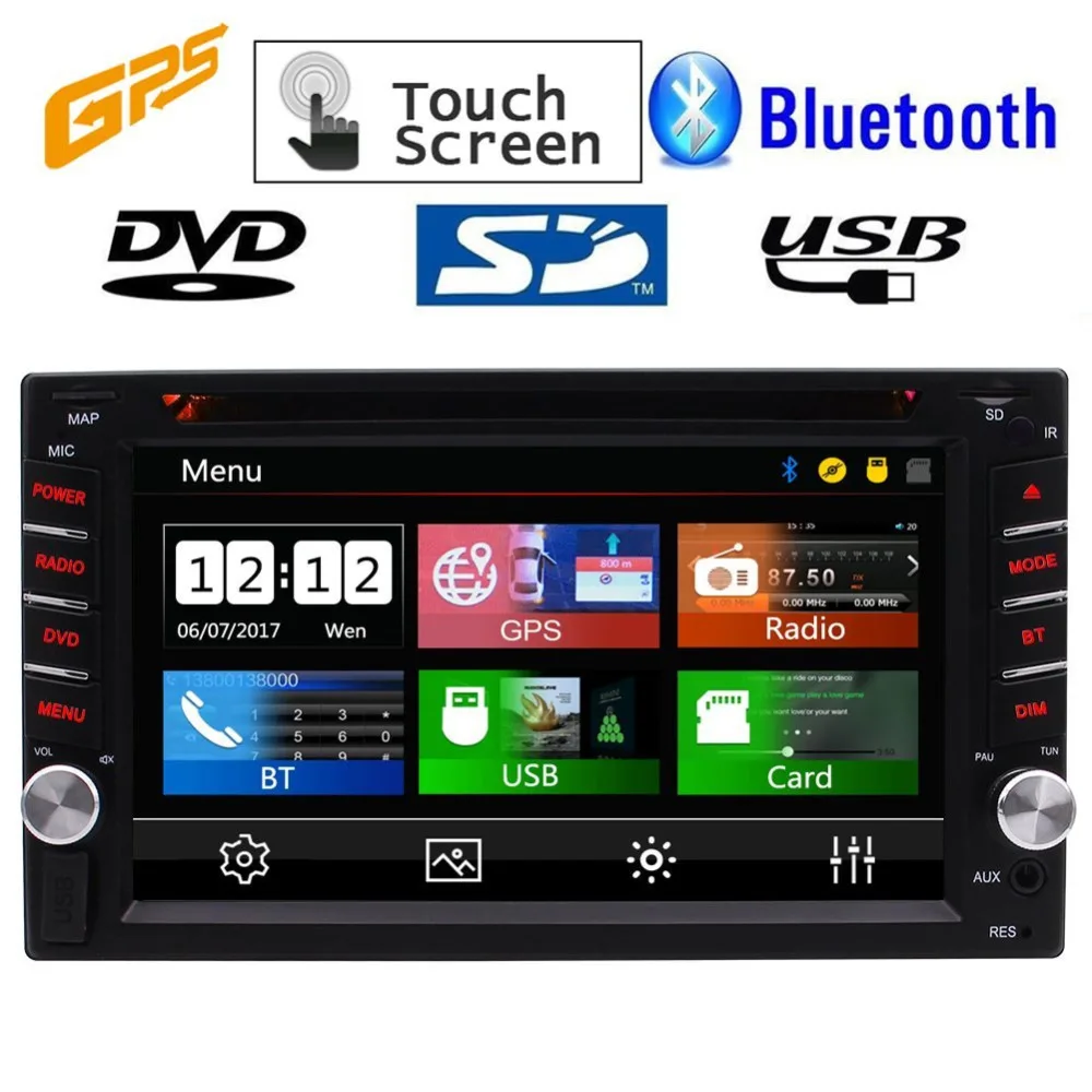 

GPS Car Stereo BT Audio Auto radio Audio PC Car 1080p Video Receiver In Dash CD DVD Player Double Din Head Unit AMP+8GB Map Card