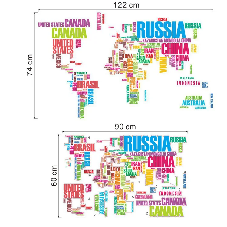 3D Цветные/черные/белые буквы, комбинированная карта мира, настенные стикеры s, детская комната, домашний декор, офисные художественные наклейки, ПВХ наклейки, обои