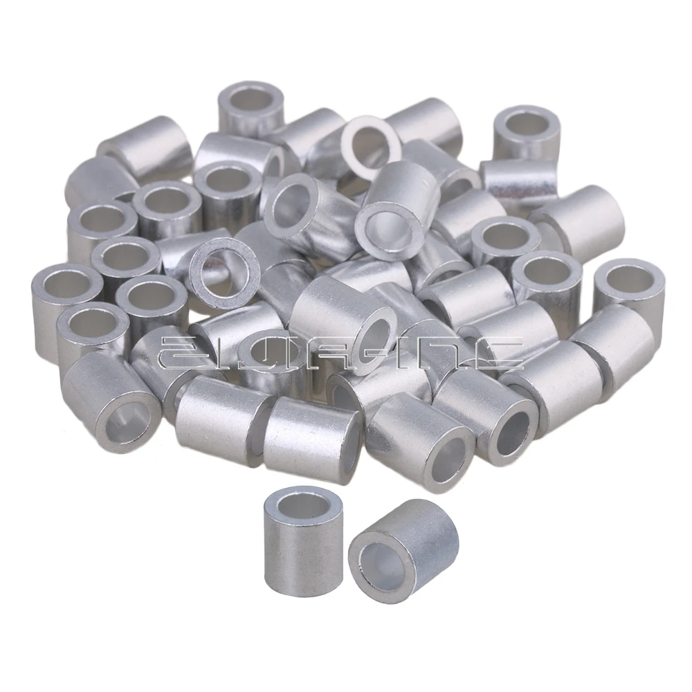 50pcs M6 Silver Wire Rope Round Aluminum Crimping Loop Clip Sleeves