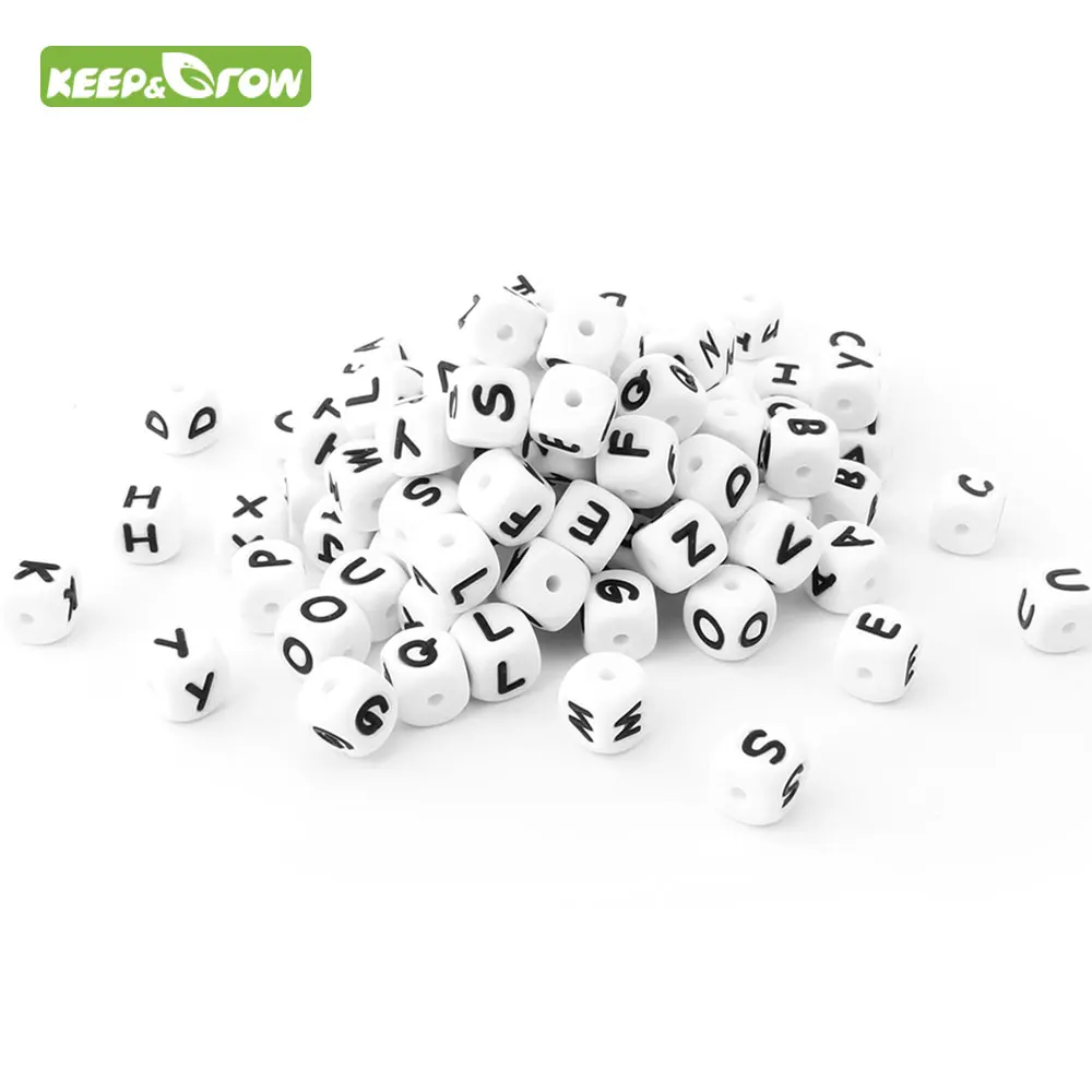 

KEEP&GROW 500Pcs Letter Silicone Beads 12mm Baby Teether Beads Chewing Alphabet Bead For Personalized Name DIY Teething Necklace