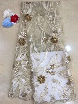 

Amazing dress material 3D flower embroidery French net lace fabric for lady PDN240(5yards/lot) multi color