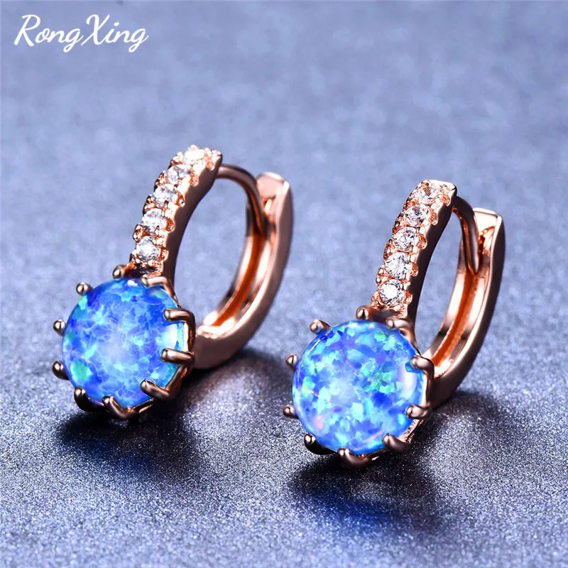 Женские круглые серьги кольца RongXing 8 мм с белым и золотым опалом кристаллами из