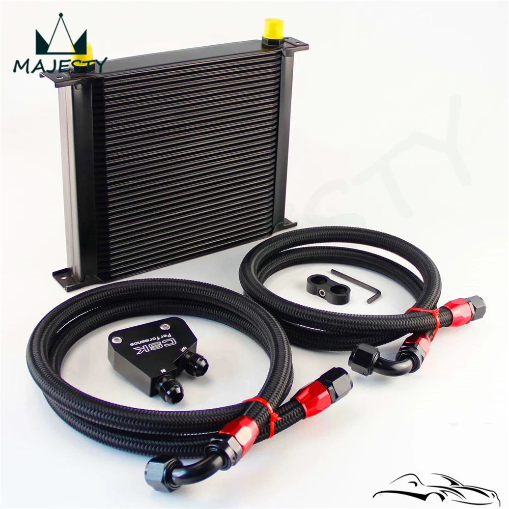 Universal 34 Row Engine Oil Cooler Kit + Sandwich Plate adapter For LS1